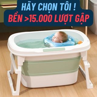 (Loại lớn, dày) Thau tắm, bồn tắm, chậu tắm cho bé gấp gọn từ 0-10 tuổi, có 2 nấc, có rãnh cắm vòi sen tiện lợi cho bé