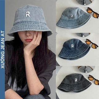 Mũ bucket vành cụp jean thêu chữ r phong cách nam nữ cá tính, mũ bucket chất jean dày dặn 213