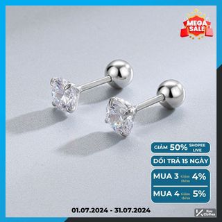 Khuyên tai nam tròn dạng xỏ KuuClothes màu bạc đen đơn giản đẹp nhỏ xinh - HT Đính đá