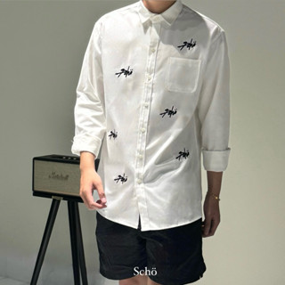 Sơ mi Oxford sơ mi trắng thêu chữ Scho Mini Logo Embroidered Shirt