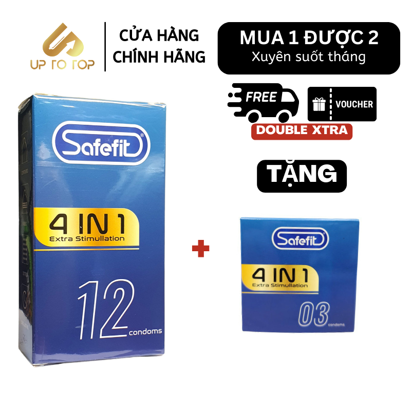 Bao Cao Su SAFEFIT 4in1 Kéo Dài Thời Gian Gai Gân Thiết Kế Siêu Mỏng Ôm Trọn Hộp 12 bao +Tặng Hộp 3