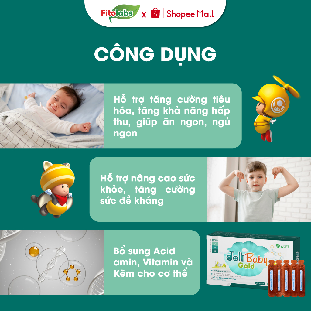 Siro Ăn Ngon Ngủ Tốt Cho Bé Jolli Baby Giúp Ăn Ngon, Ngủ Ngon, Hỗ Trợ Tăng Cường Tiêu Hóa, Nâng Cao Sức Đề Kháng Hộp 20