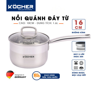 Nồi quánh inox nấu cháo cho bé có tay cầm inox 304 5 đáy cao cấp KOCHER size 16cm