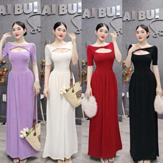 D280 - Đầm Tay Con Xoắn Cổ Dáng Xoè Dài Mai Bùi Store