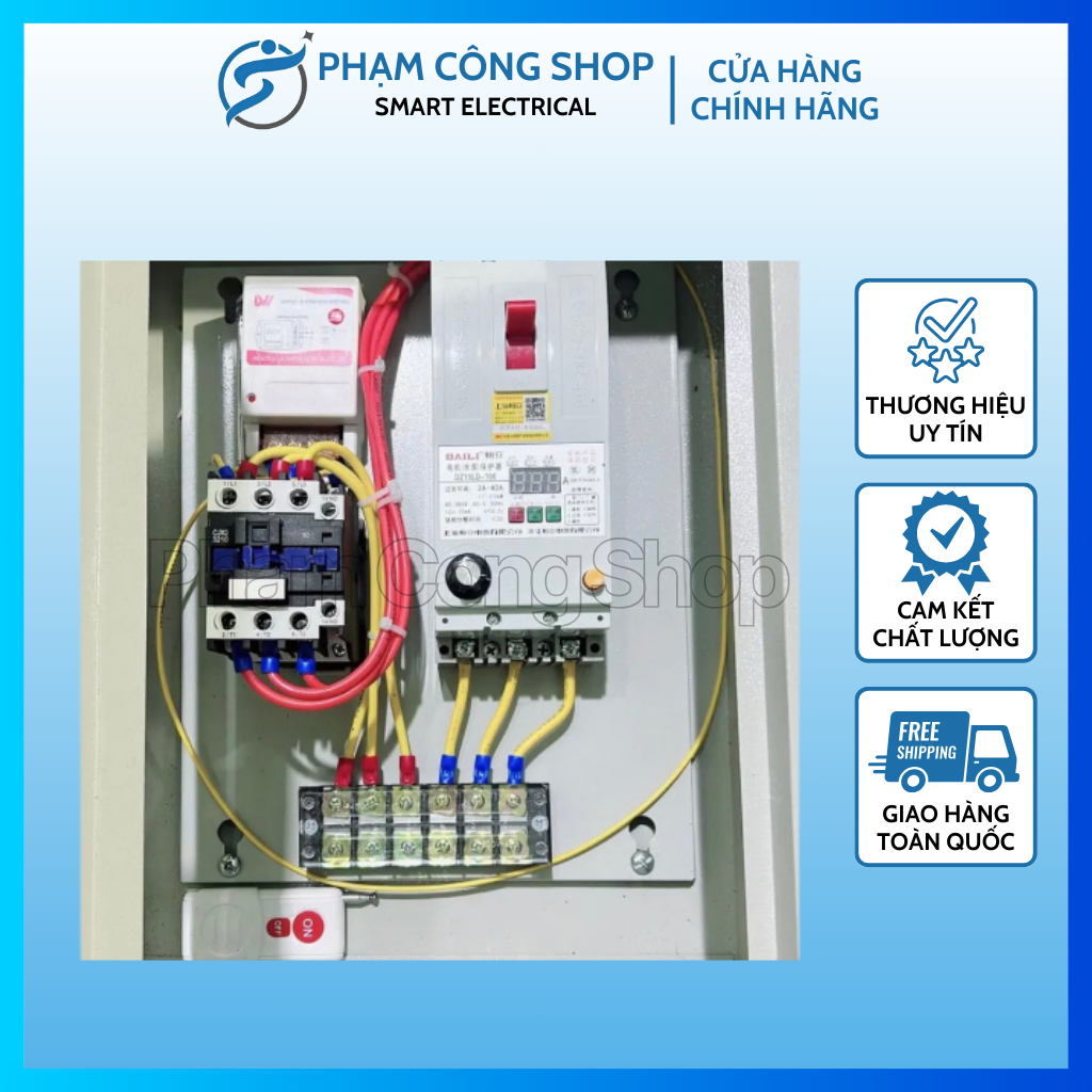 Tủ Bật Tắt Máy Từ Xa 1000M Công Xuất 10Hp+ Role Bảo Vệ Động Cơ At Chống Mất Pha 2 Đầu Giúp An Toàn C