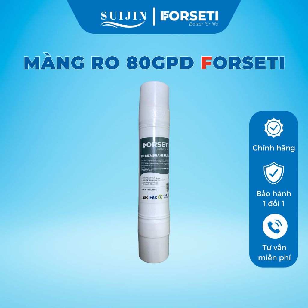 Màng RO 80GPD Membrane FORSETI Nhập Khẩu Hàn Quốc Cắm Nhanh Dạng U Dùng Được Cho Máy Korihome