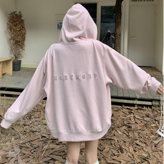 Áo hoodie nỉ nhung nữ có mũ form rộng lưng thêu chữ cute, hoodie nữ lót nhung dày dặn Hàn Quốc 8123