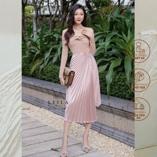 LEILA CLOSET | Chân váy lụa thiết kế Lisa xếp li
