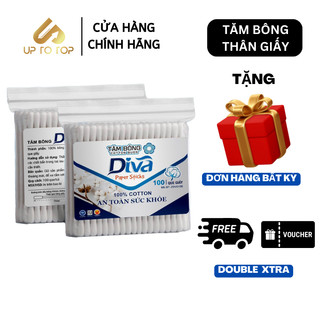 Tăm bông ráy tai Diva Thân Giấy 100% Bông Tự Nhiên Túi 100 cây