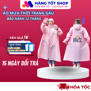 Áo mưa thời trang in hình gấu có khoá kéo tiện lợi - Áo mưa nữ thời trang nữ in hình Gấu - Hangtotshop078