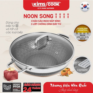 Chảo chống dính sâu lòng inox 304 cao cấp KimsCook 3 lớp đúc liền khối 2 quai size 30cm | 32cm  , tặng 1 sạn inox