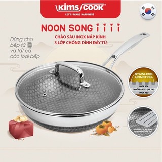 Chảo chống dính 2 mặt sâu lòng inox 304 BLACKCUBE KimsCook dòng noonsong 3 lớp đúc liền cào không xước, hàng chính hãng