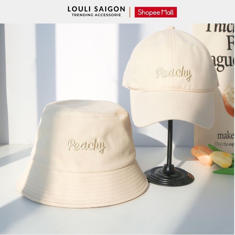 Mũ lưỡi trai và bucket LOULI SAIGON thêu chữ PEACHY chất kaki mềm dành cho cặp đôi