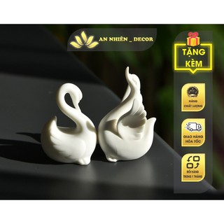 Tượng cặp thiên nga gốm trắng - tượng gốm trang trí, gốm sứ sần trắng cao cấp