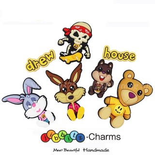 Combo jibit nổi 3D Drew House, sticker gắn dép sục, sục cross siêu cute