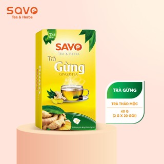 Trà Gừng túi lọc SAVO Tea vị ấm, cay vừa làm từ gừng tự nhiên hoàn toàn không đường - Hộp 20 Gói x 2g