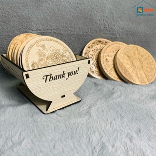 Khay đựng Lót Ly, Lót Cốc bằng gỗ khắc laser cho các quán Cafe khắc logo theo yêu cầu