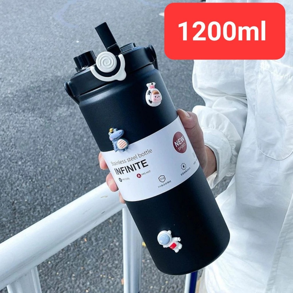 (Tặng túi)Bình giữ nhiệt inox 316 Boss 800ml, 1000ml, 1200ml có quai xách,ống hút tặng kèm 2D, 3D, túi vải đựng bình | BigBuy360 - bigbuy360.vn