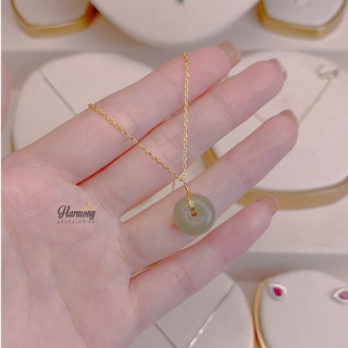 Dây chuyền bạc 925 vòng cổ nữ mạ vàng mặt ngọc bích nhân tạo Hetian sang chảnh | HARMONY ACCESSORIES VC70 