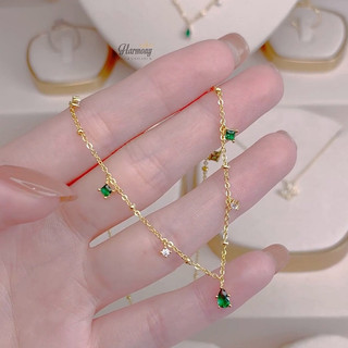 Dây chuyền nữ bạc đá xanh giọt nước hình vuông mạ vàng Cella sang chảnh | HARMONY ACCESSORIES VC66