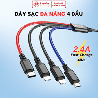 Dây sạc nhanh 4 đầu dù siêu bền dùng Basefast cho nhiều dòng máy iP type C micro samsung xiaomi