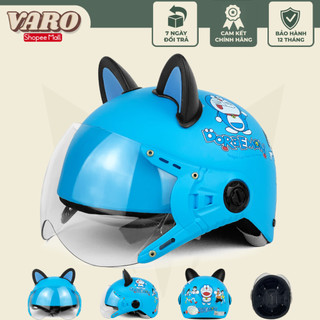 Mũ Bảo Hiểm Trẻ Em Kính Càng VaroHelmet Doremon Xanh Dương Cho Bé từ 5-10 Tuổi Lồng Ép Nhiệt Cao Cấp