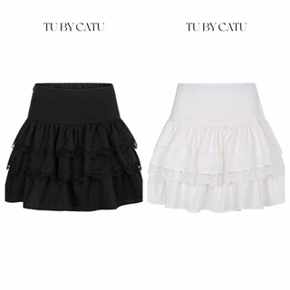 Tubycatu | váy linen trắng/ đen 3 tầng phối ren