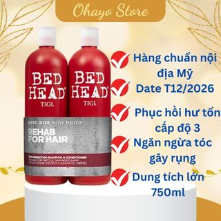 Cặp dầu gội xả tigi đỏ bed head ;dầu gội tigi phục hồi hư tổn 750ml