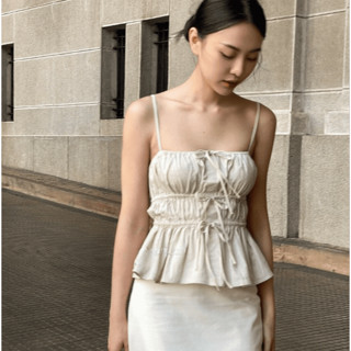 Áo 2 dây quây ngực linen phối brandy coquette hở vai kiểu xinh hàn quốc thắt nơ MA255 Noiree