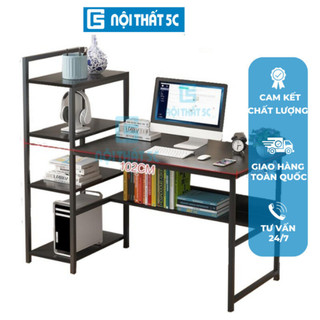 Bàn học Nội Thất 5C đa năng có giá sách khung sắt chịu lực chắc chắn, bàn làm việc lắp ráp thông minh đầy đủ phụ kiện