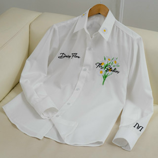 Áo sơ mi nam tay dài màu đen thêu 3D kỹ thuật số hình thêu hoa cúc phong cách hàn quốc chất liệu mềm mịn hạn chế nhăn