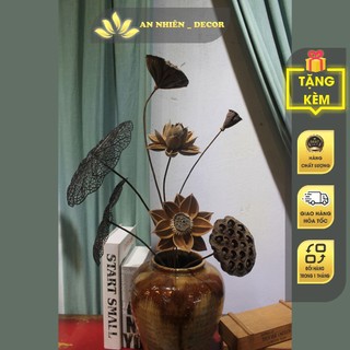 Set hoa khô decor, hoa sen, đài sen, lá sen gỗ mộc mạc giản dị - set hoa khô 02
