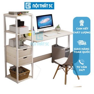Bàn học, Bàn làm việc liền kệ sách Nội Thất 5C D-Table ( Chất liệu gỗ nguyên tấm MDF chống trầy xước mặt bàn, chống ẩm)