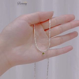 Dây chuyền nữ bạc S925 vòng cổ đá xanh dây trơn xù lấp lánh sang chảnh sparkling 2 | HARMONY ACCESSORIES VC79