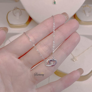 Dây chuyền bạc 925 vòng cổ nữ trái tim đính đá xinh xắn double heart | HARMONY ACCESSORIES VC84