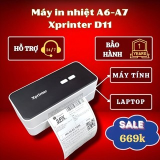 Máy in nhiệt Xprinter D11, kết nối Usb máy tính, khổ A6-A7, in đơn hàng, mã vạch, mã QR... 