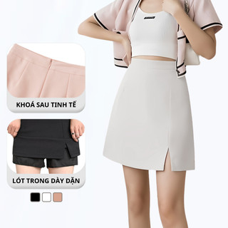 Váy Chữ A Ngắn Lưng Cao Madela 2 Lớp Dày Dặn Phong Cách Công Sở, Chân Váy Chữ A Ngắn Buộc Nơ Công Sở Có Quần Trong