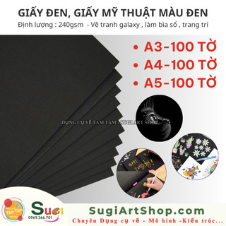 [ TÂM TÂM ] Sỉ 100 tờ giấy đen A5 / A4 / A3 -  định lượng 240gsm vẽ màu, trang trí, handmade