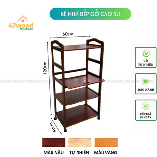 Kệ lò vi sóng 3 tầng 4 tầng gỗ cao su có bánh xe - Kệ đựng lò vipa 47wood