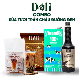 Combo sữa tươi trân châu đường đen : Đường đen hạt 1Kg, Sữa tươi Vinamilk 1L, siro đường đen 1L, Trân châu đen 1KG