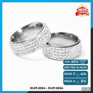 Nhẫn Nam Màu Bạc Đính Đá Thời Trang Kuu Clothes DRING Lấp Lánh Màu Bạc Trắng Chất Liệu Titan Không Gỉ
