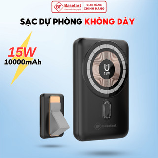 Sạc dự phòng không dây 15w Basefast 2in1 hút nam châm từ tính tích hợp giá đỡ cho iP samsung