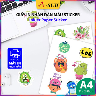 Giấy decal a4 in màu a-sub khổ a4 20 tờ decal giấy dùng cho máy in phun màu inkjet paper sticker