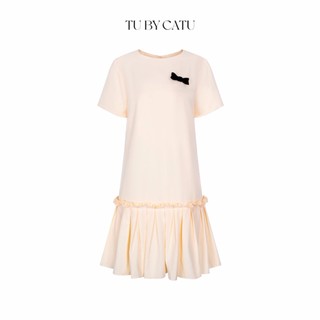 Tubycatu | đầm kem xếp ly tùng nơ đen