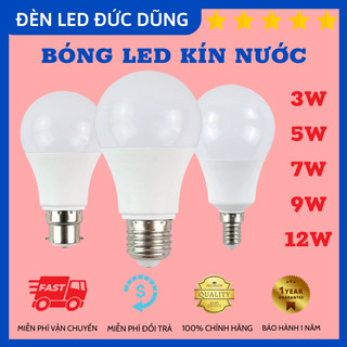 Bóng đèn led tròn kín nước 3w 5w 7w 9w 12w ánh sáng trắng + vàng - siêu sáng, siêu tiết kiệm điện
