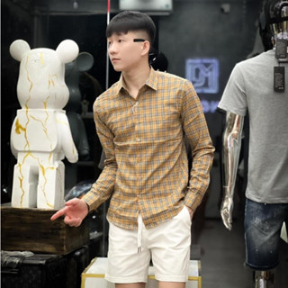 áo sơ mi nam sơ mi boy phố bbr tay dài sọc caro vàng mẫu hot trend