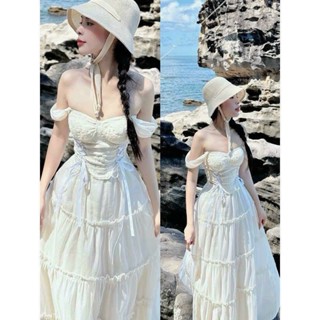 Set váy đi biển tiểu thư, bánh bèo siêu dễ thương, set áo ren rớt vai ̣CÓ MÚT phối chân váy dài KÈM ẢNH THẬT - NHÃ UYÊN