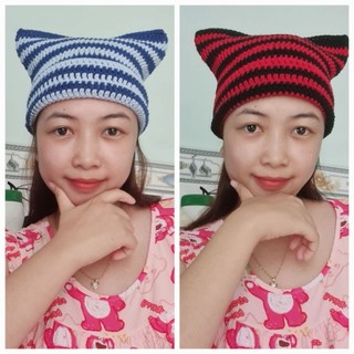 Nón/ Mũ tai mèo đáng yêu Cat beanie bằng len móc