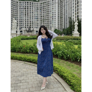 Bigsize - đầm 2 dây hoa maxi cột nơ ngực - lynn dress