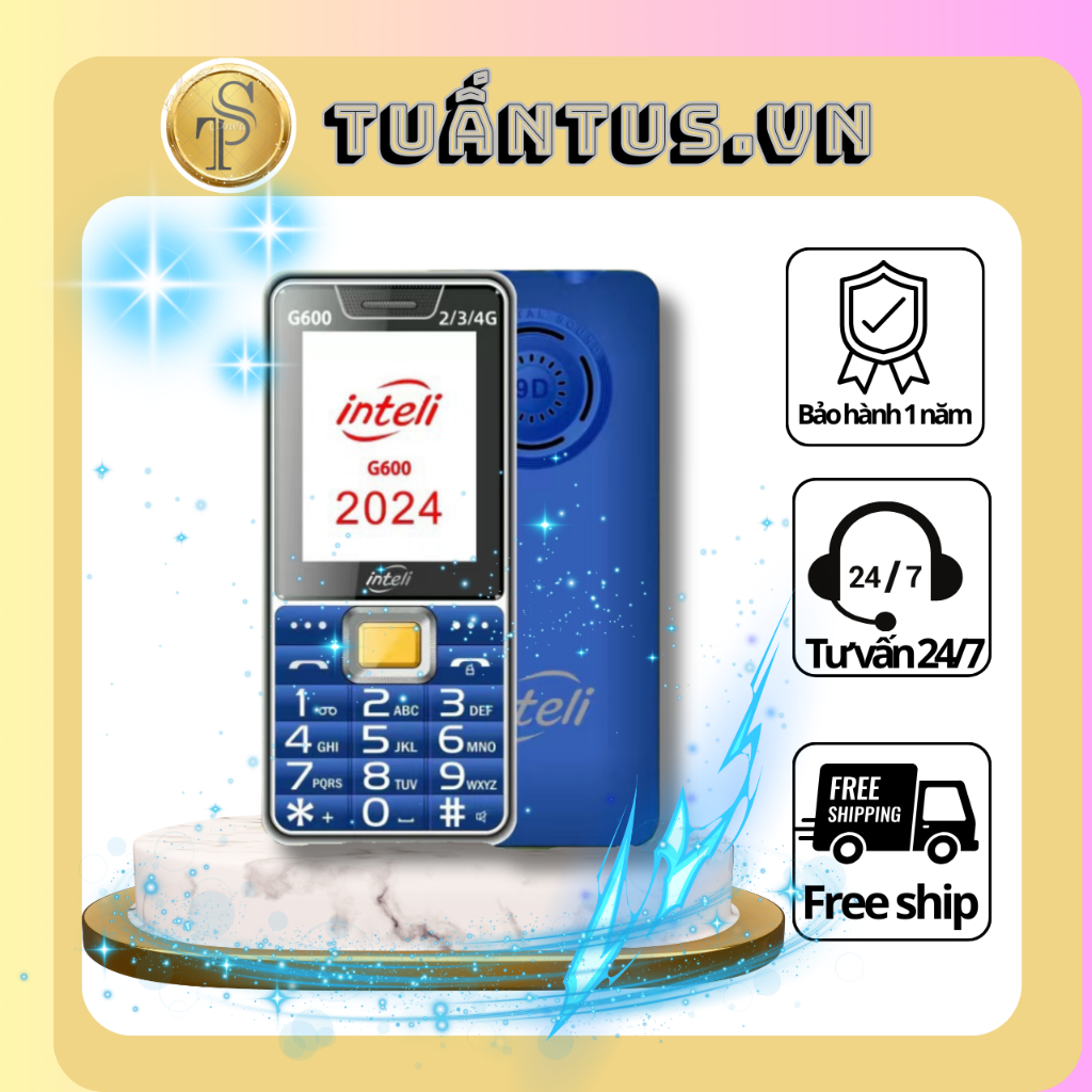 Máy điện thoại Inteli G600 cục gạch cho người già loa to, phím to, chuẩn sóng 4g nghe gọi, đèn sáng,